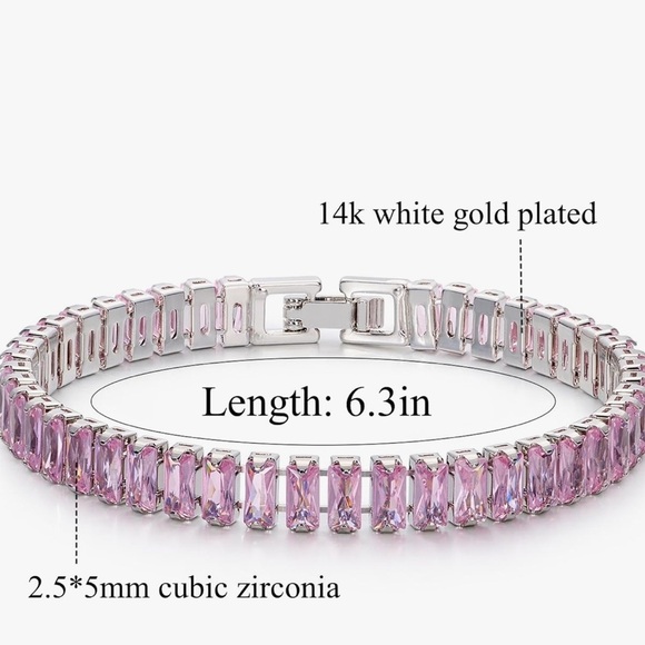 Pink crystal tennis bracelet 14k white gold plated - Picture 3 of 3